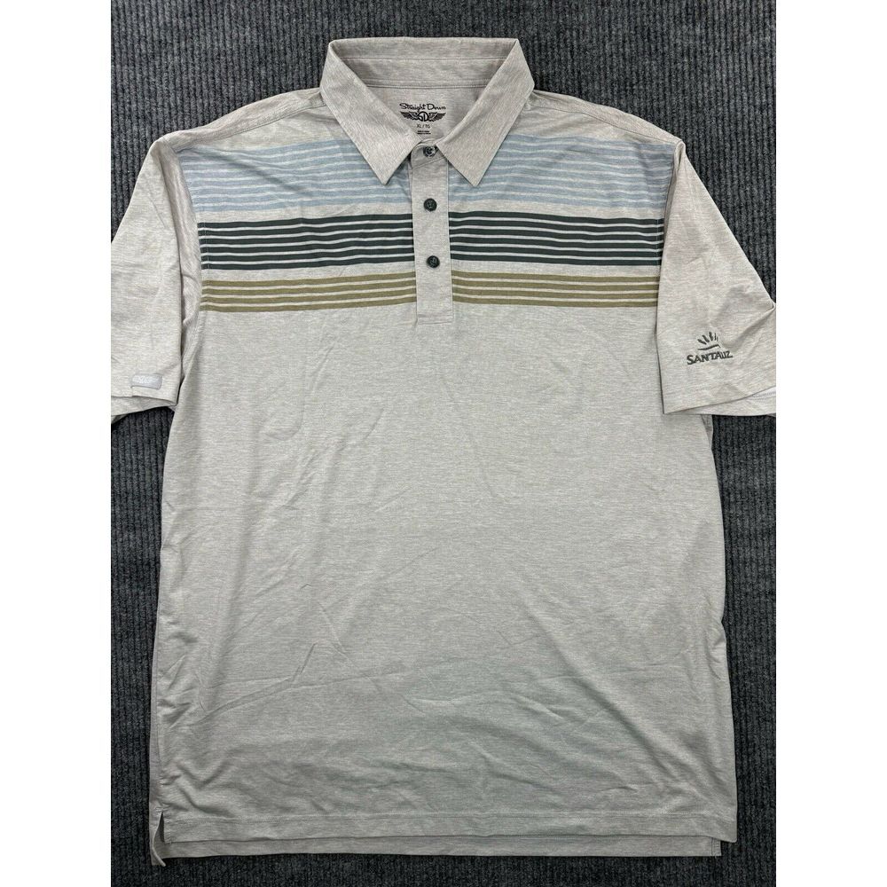 Straight Down Polo Men's XL White Striped Performance Stretch Golf‎ Shirt
